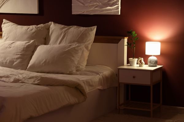what color nightstands with dark wood bed